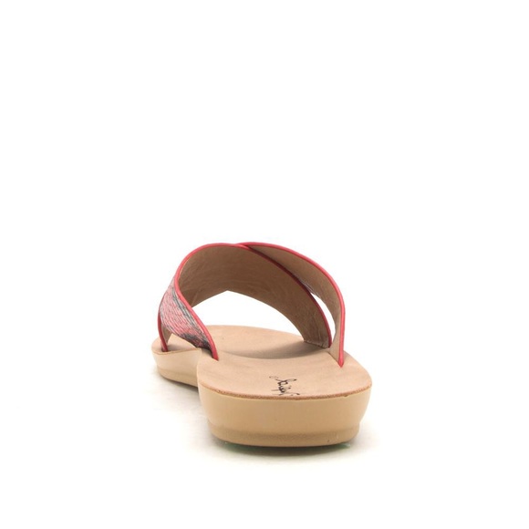 Red Snakeskin Print Sandals Flat Slide Criss Cross Slip On - Picture 7 of 8